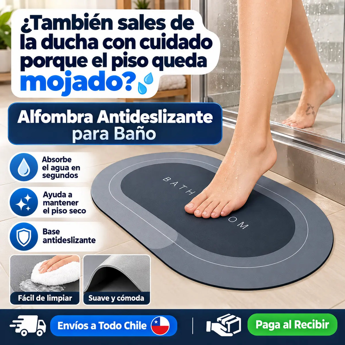 ALFOMBRA PARA BAÑO ANTI-DESLIZANTE Y ULTRA ABSORBENTE