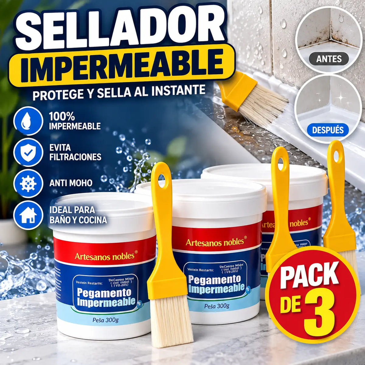 Sellador Impermeable 300g | Promo 3x1 | Sella Filtraciones y Protege Baños y Cocinas