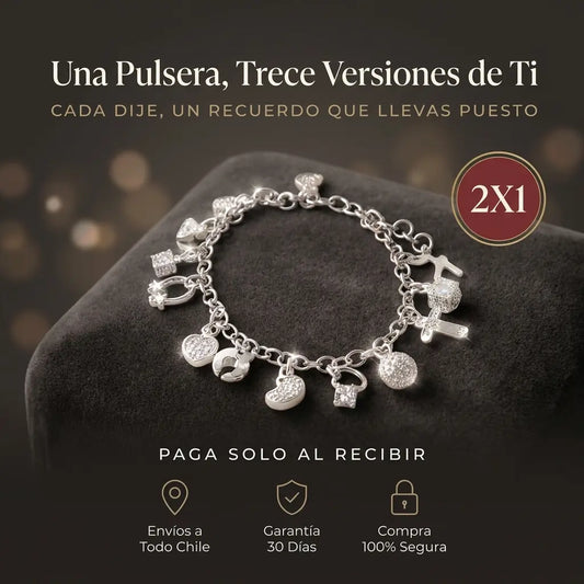 Pulsera Plateada con 13 Dijes para Mujer | Elegante y Simbólica | Promo 2x1