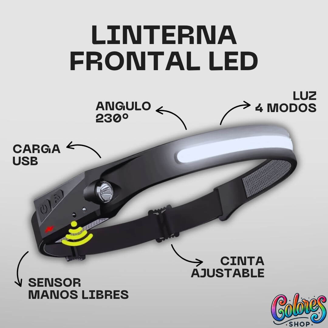 Linterna Frontal LED 230° Recargable con Sensor de Movimiento – Ilumina Todo Sin Complicaciones