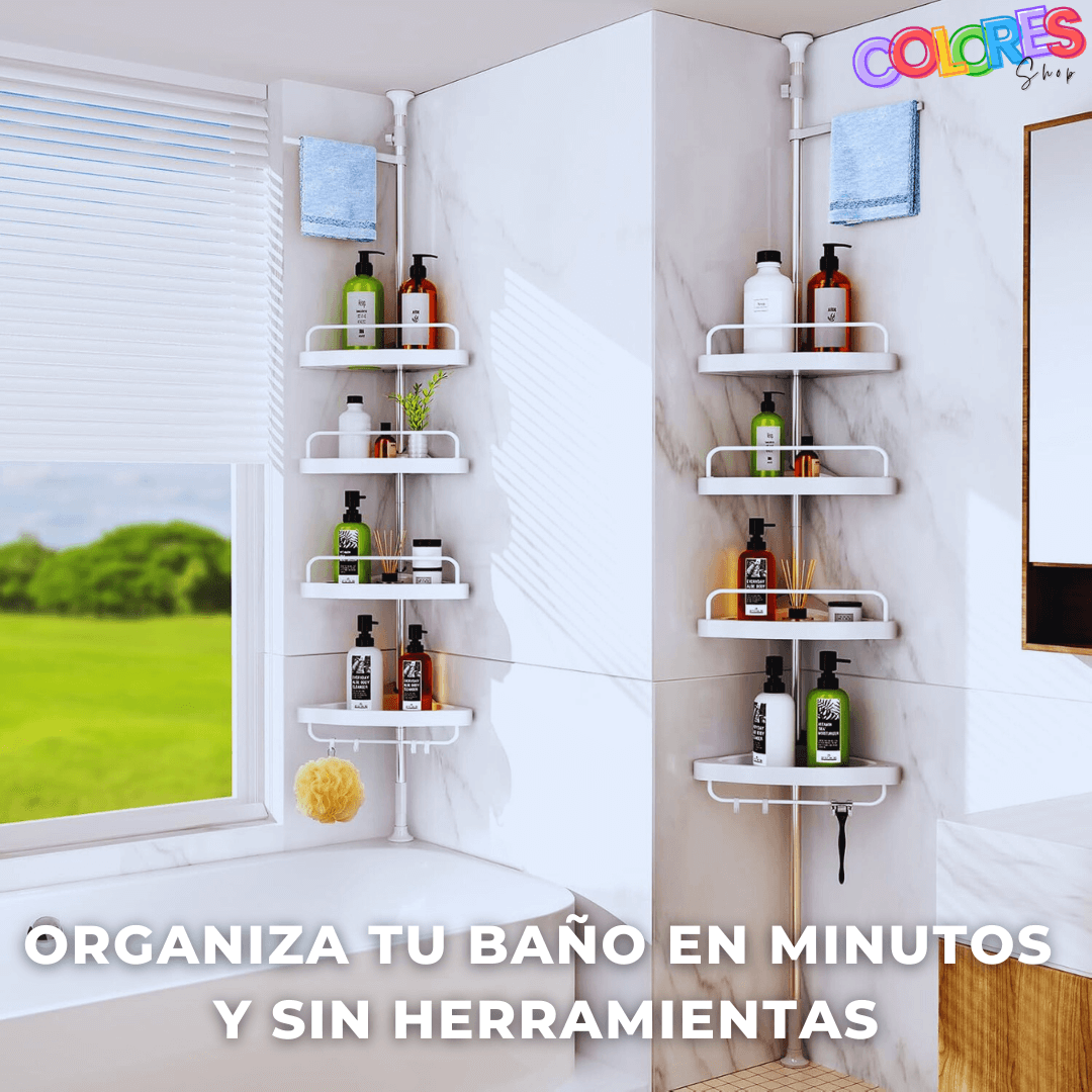 Esquinero de Ducha Multiuso, Organizador de 4 Niveles, Acero Inoxidable y Plástico ABS, Fácil Instalación, Resistente a la Humedad y Óxido.