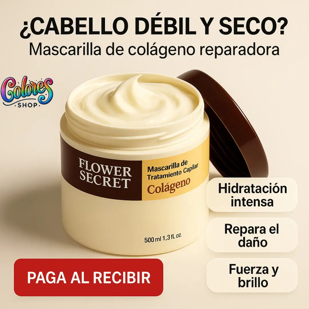 Mascarilla Capilar Colágeno Flower Secret 500ml – Hidratación Profunda, Liso Extremo, Control Frizz, Brillo Espejo y Suavidad Inmediata