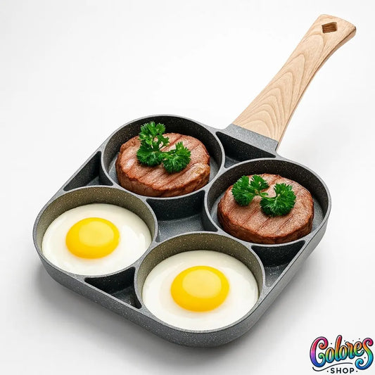 Sartén 4 en 1 Antiadherente para Huevos, Pancakes y Sandwiches – Cocina Rápida, Fácil y con Formas Perfectas