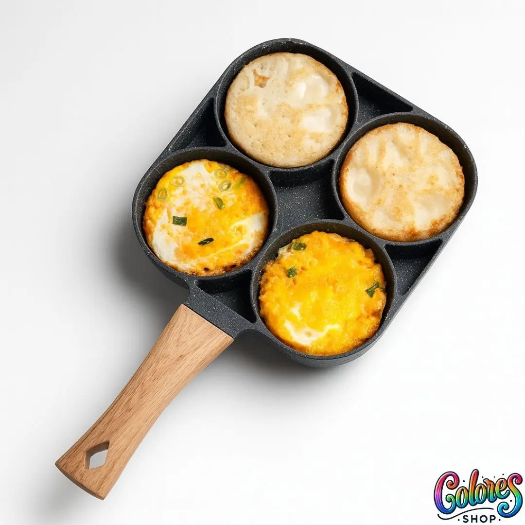 Sartén 4 en 1 Antiadherente para Huevos, Pancakes y Sandwiches – Cocina Rápida, Fácil y con Formas Perfectas