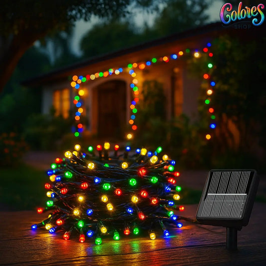 Luces LED Solares de 10 Metros para Exterior – Iluminación Cálida y Duradera Todo el Año, Ideal para Jardín, Patio y Navidad