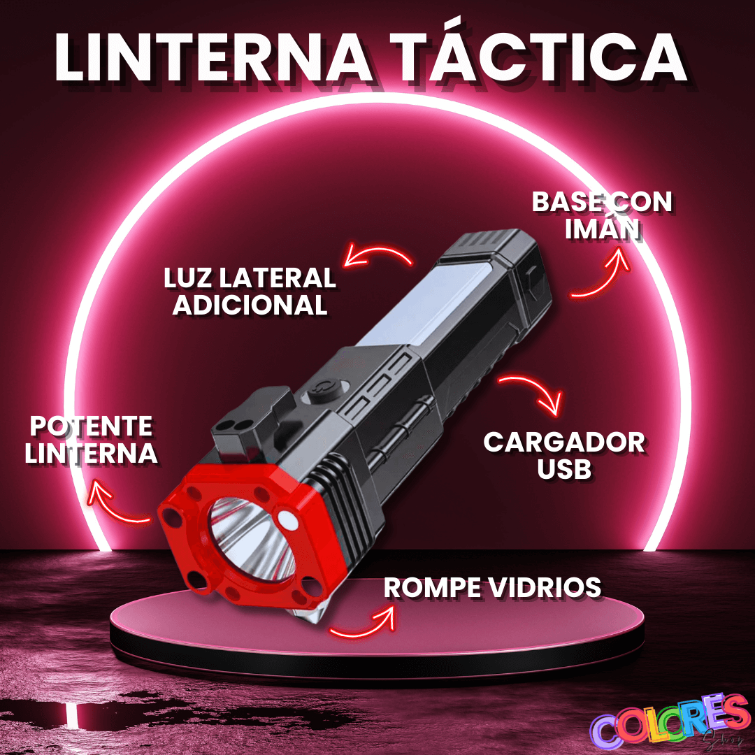 Linterna Táctica Multiuso 4 en 1 - Recargable y de Emergencia – Colores Shop