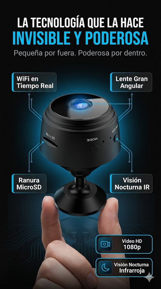 Cámara Espía WiFi Inalámbrica 1080P HD – Visión Nocturna, Detección de Movimiento, App Celular, MicroSD – Seguridad Hogar Interior Discreta