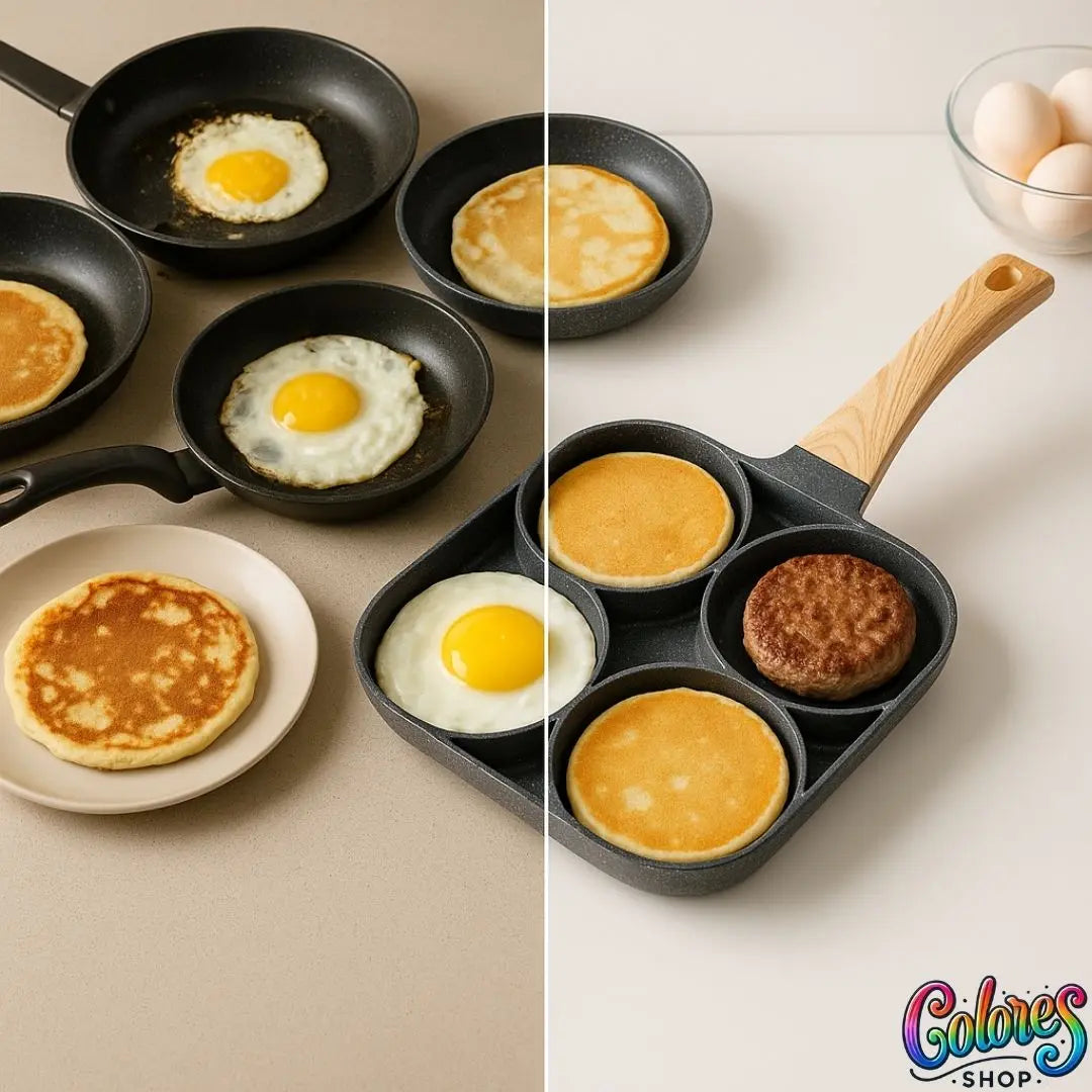 Sartén 4 en 1 Antiadherente para Huevos, Pancakes y Sandwiches – Cocina Rápida, Fácil y con Formas Perfectas