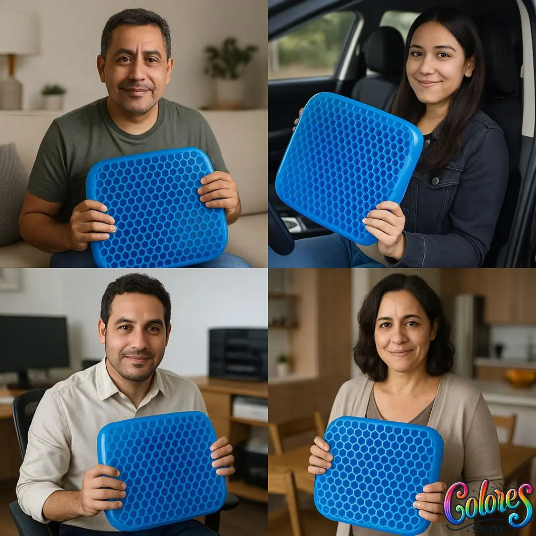 Cojín de Gel Tipo Panal Para Sentarse — Reduce Dolor de Coxis y Permite Estar Sentado Más Tiempo Sin Molestia