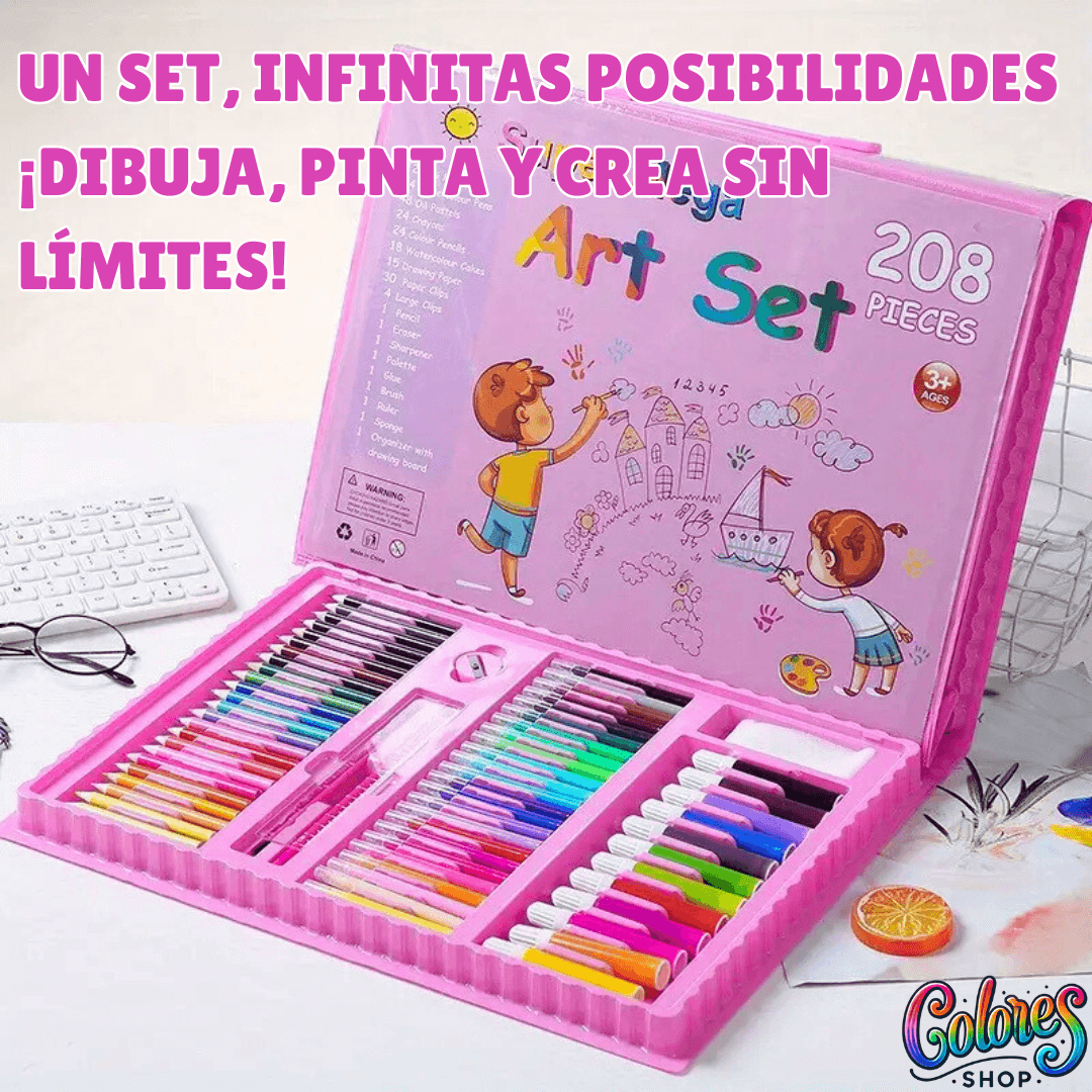 Set de Arte Infantil de 208 Piezas - No Tóxico, Seguro y Completo para Pintura y Dibujo - Ideal para Niños Creativos