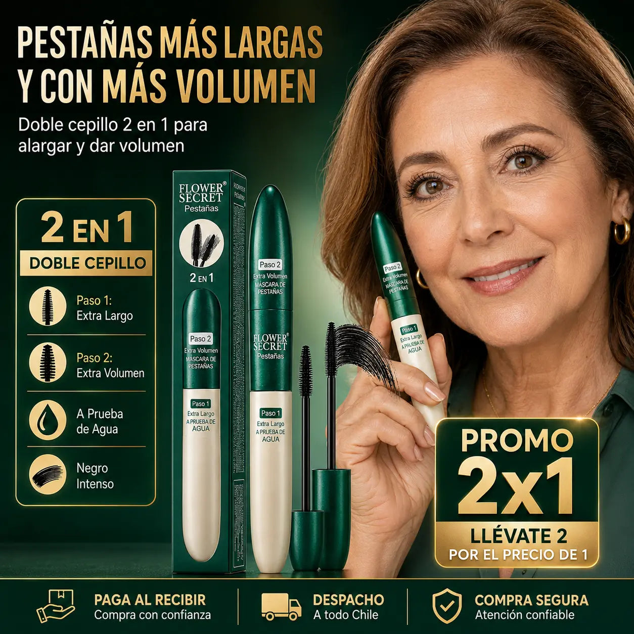 Máscara de Pestañas 2 en 1 – Volumen y Longitud sin Pestañas Postizas | 2x1