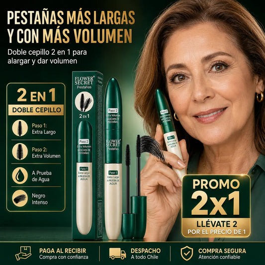 Máscara de Pestañas 2 en 1 – Volumen y Longitud sin Pestañas Postizas | 2x1