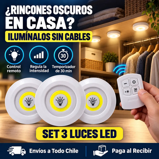 Lámpara LED con Sensor de Movimiento – Iluminación Automática Recargable para Closet, Pasillos y Escaleras | Pack 3 Unidades
